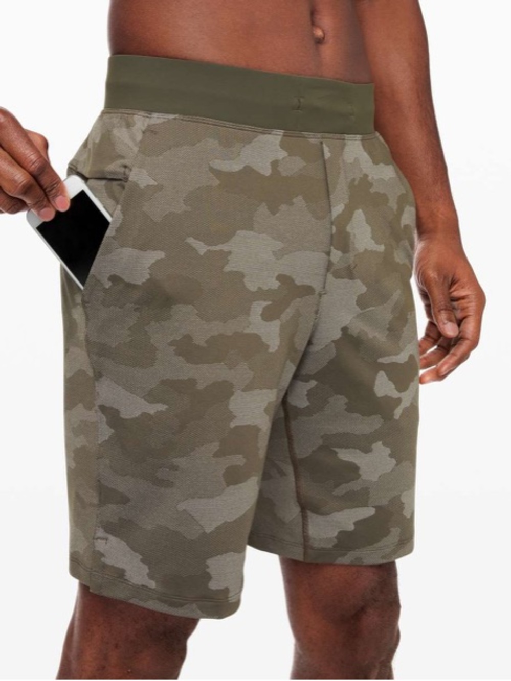 Lululemon T.H.E. Short 9" *Linerless Variegated Mesh Camo Max Dark Olive Small